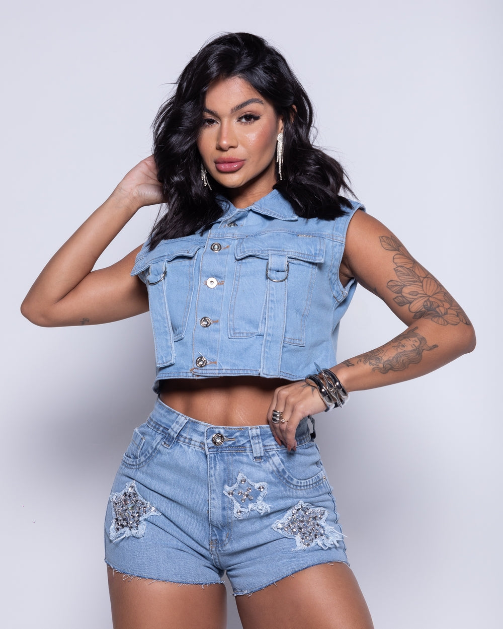 Short Double Jeans Pamela MARMORIZADO CLARO