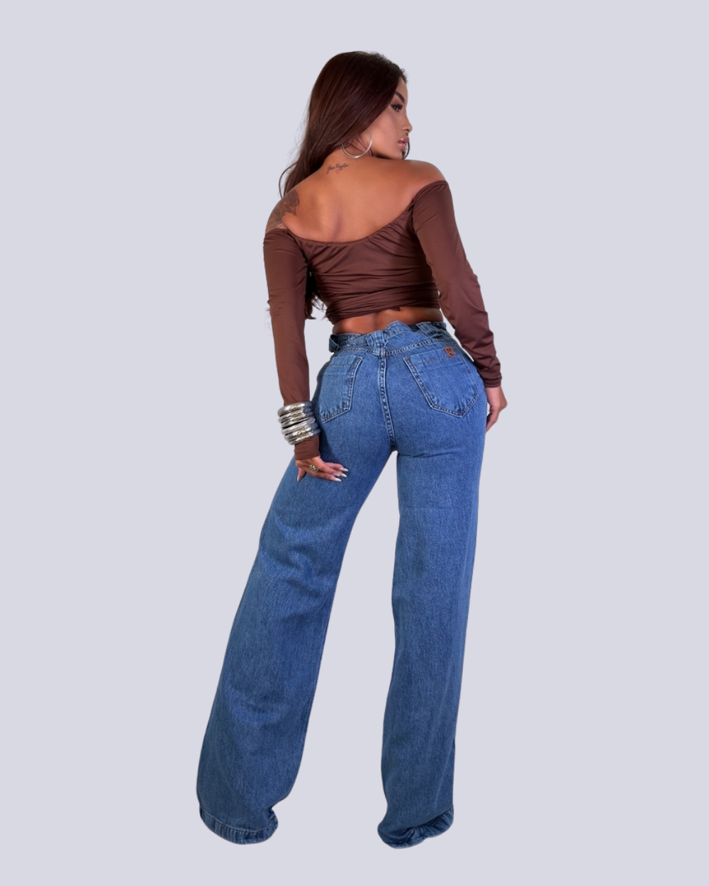 Calça Wide Leg Jeans 100% Lena