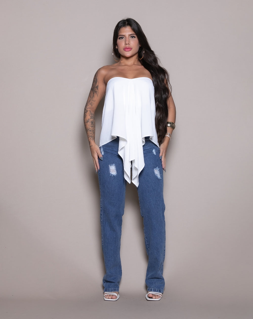 Calça Wide Leg Jeans Lauriete 
 MARMORIZADO ESCURO