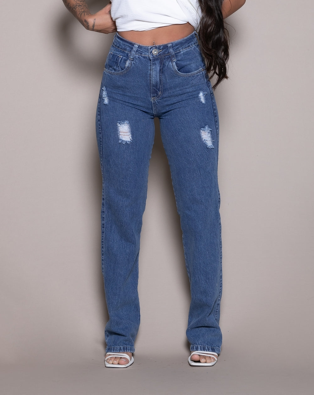 Calça Wide Leg Jeans Lauriete 
 MARMORIZADO ESCURO