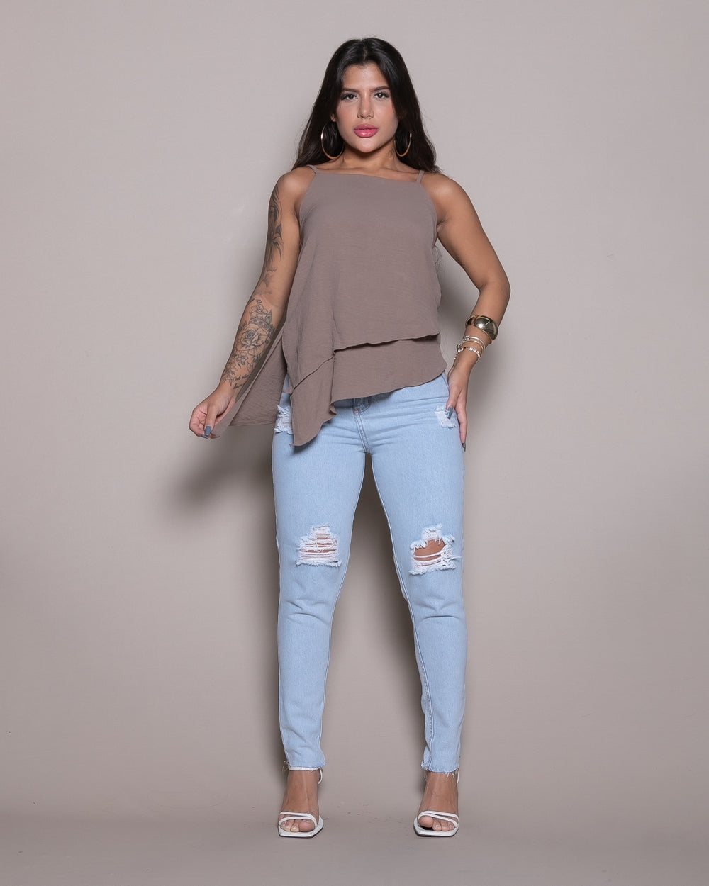 Calça Mom Jeans Clara 
 MARMORIZADO CLARO