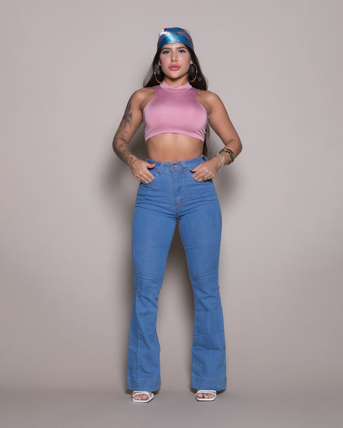 Calça Flare Lycra Lili 
 DELAVE MEDIO