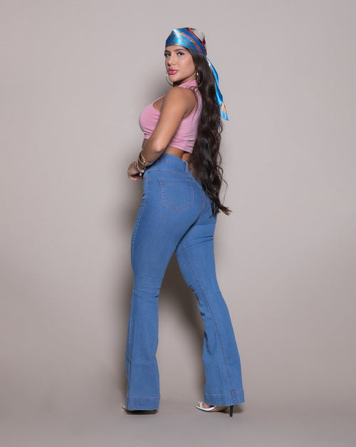 Calça Flare Lycra Lili 
 DELAVE MEDIO