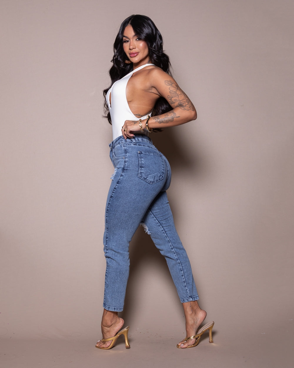 Calça Mom Double Jeans Poliana 
 MARMORIZADO