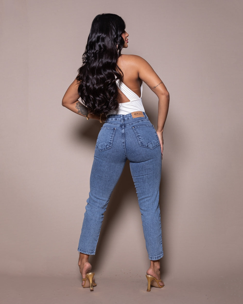 Calça Mom Double Jeans Poliana 
 MARMORIZADO