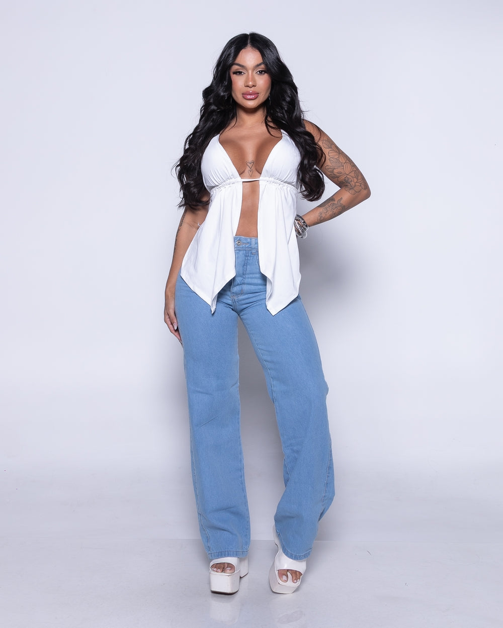 Calça Wide Leg Jeans Renata
 DELAVE