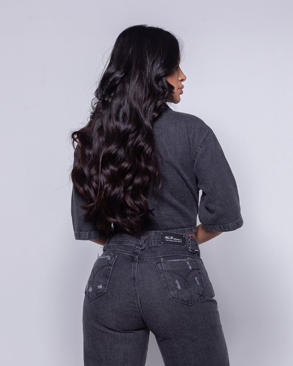 Calça Wide Leg Jeans Bila
 MARMORIZADO BLACK