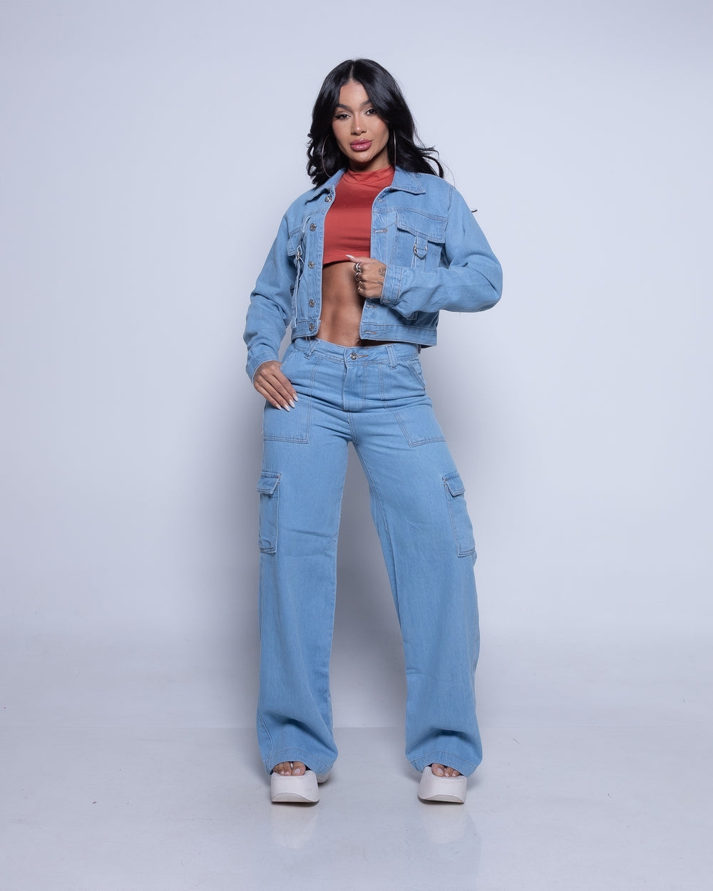 Calça Wide Leg Jeans Samara 
 DELAVE