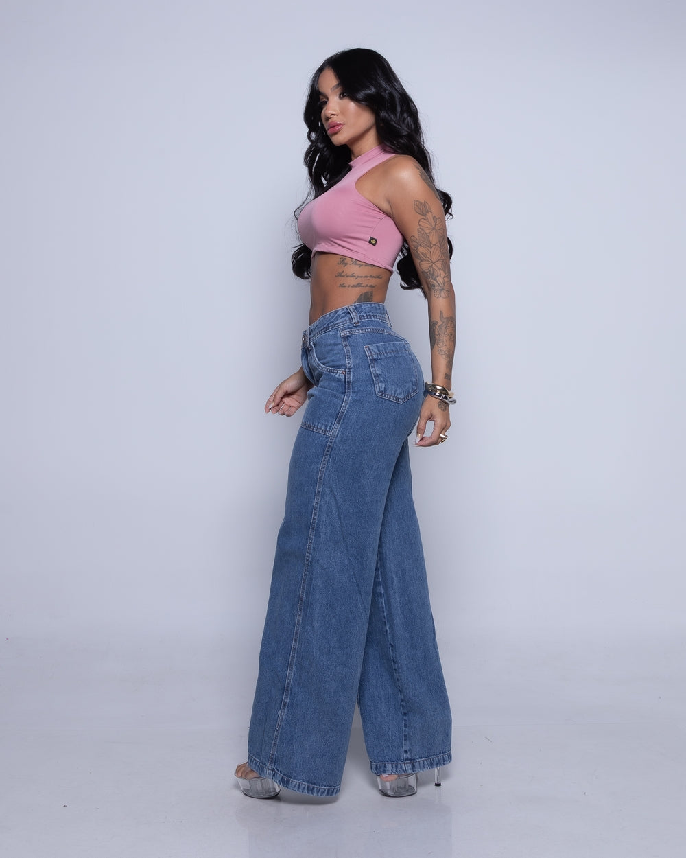 Calça Wide Leg Jeans Eleonora 
 MARMORIZADO