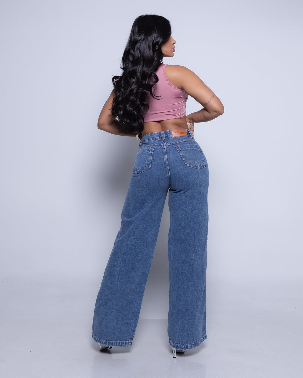Calça Wide Leg Jeans Eleonora 
 MARMORIZADO