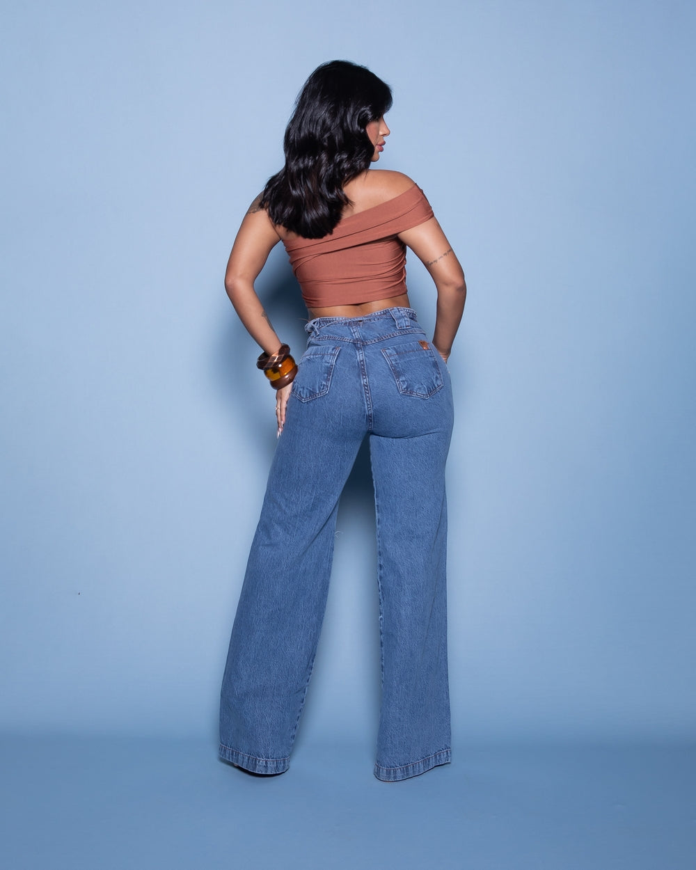 Calça Wide Leg Jeans Isadora 
 MARMORIZADO
