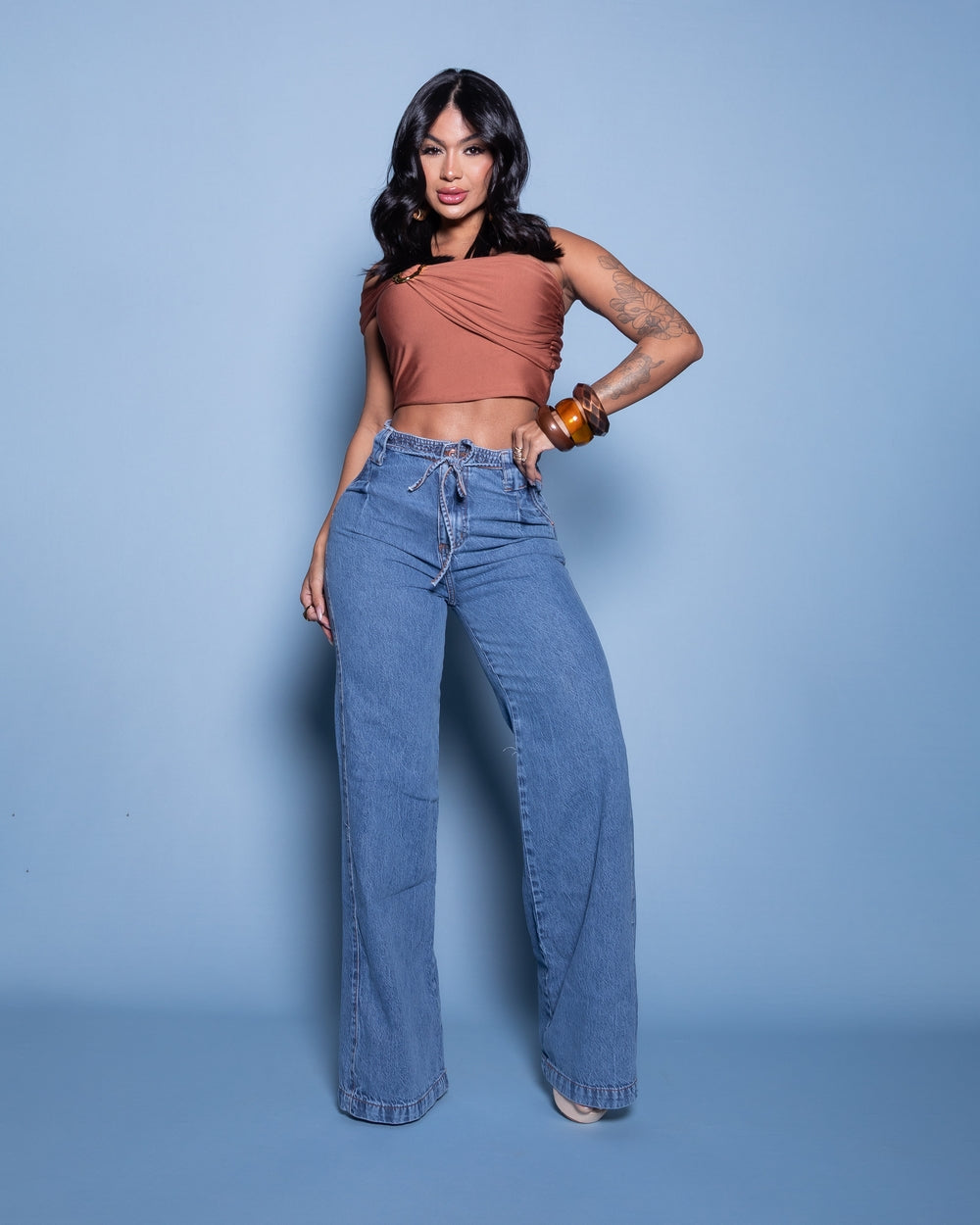 Calça Wide Leg Jeans Isadora 
 MARMORIZADO