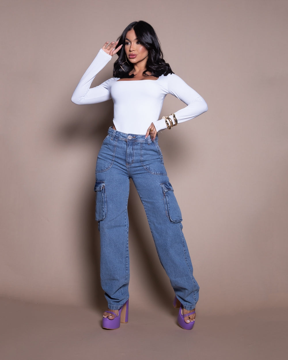 Calça Mom Cargo Juliete 
 MARMORIZADO ESCURO