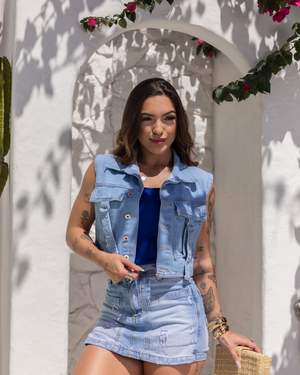 Short Saia Double Jeans Ilda 
 MARMORIZADO CLARO