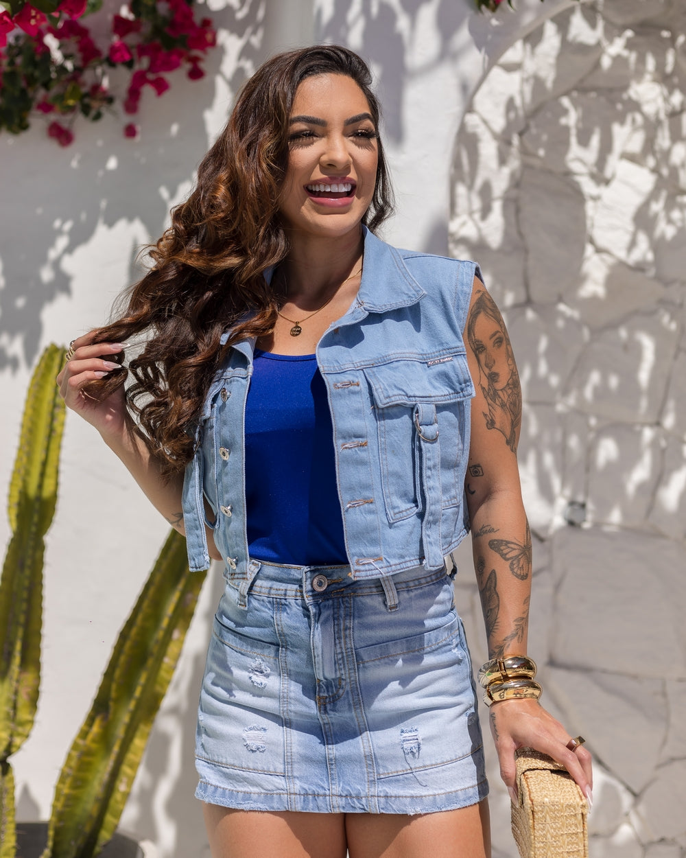 Short Saia Double Jeans Ilda 
 MARMORIZADO CLARO