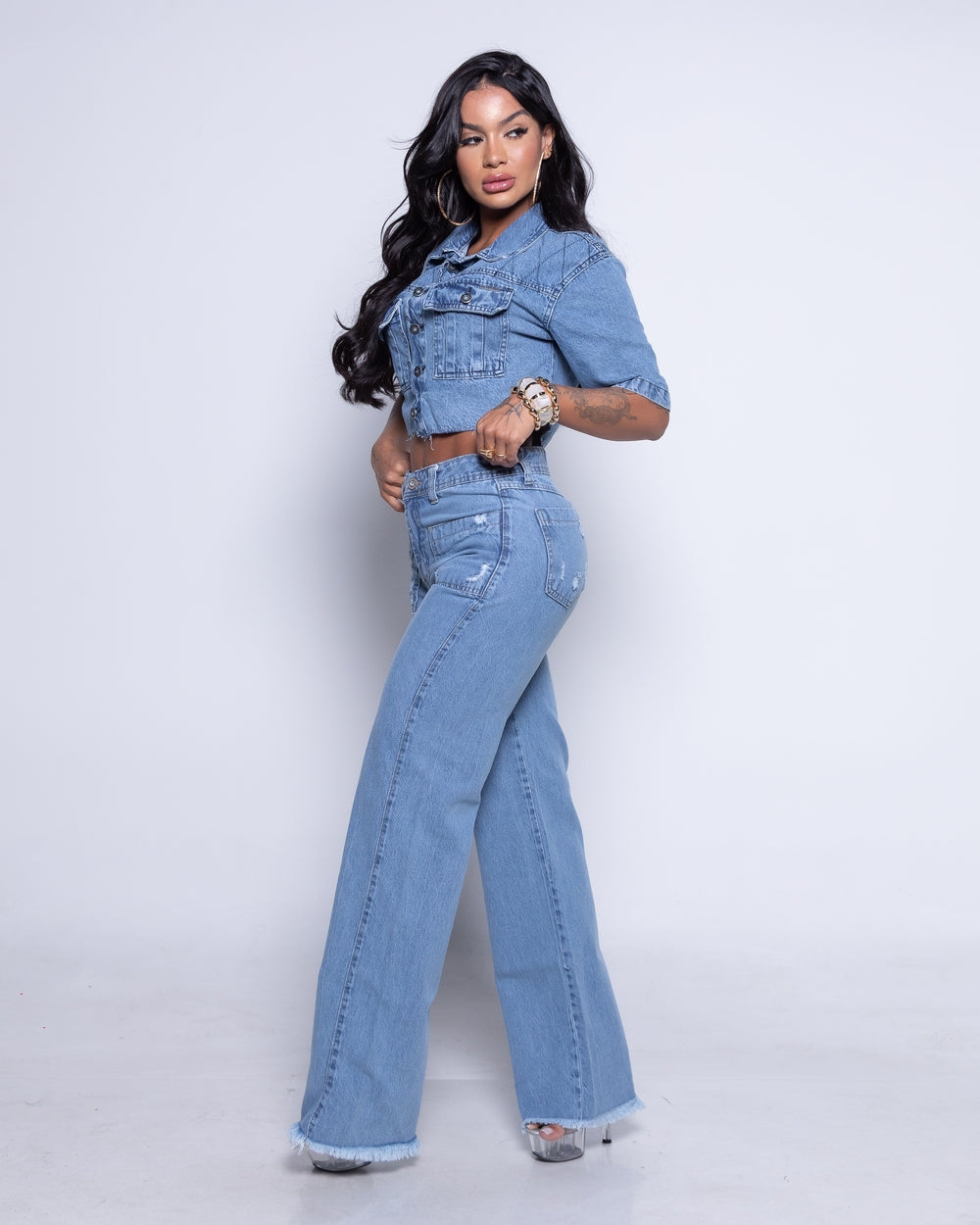 Calça Wide Leg Valquiria
 MARMORIZADO CLARO