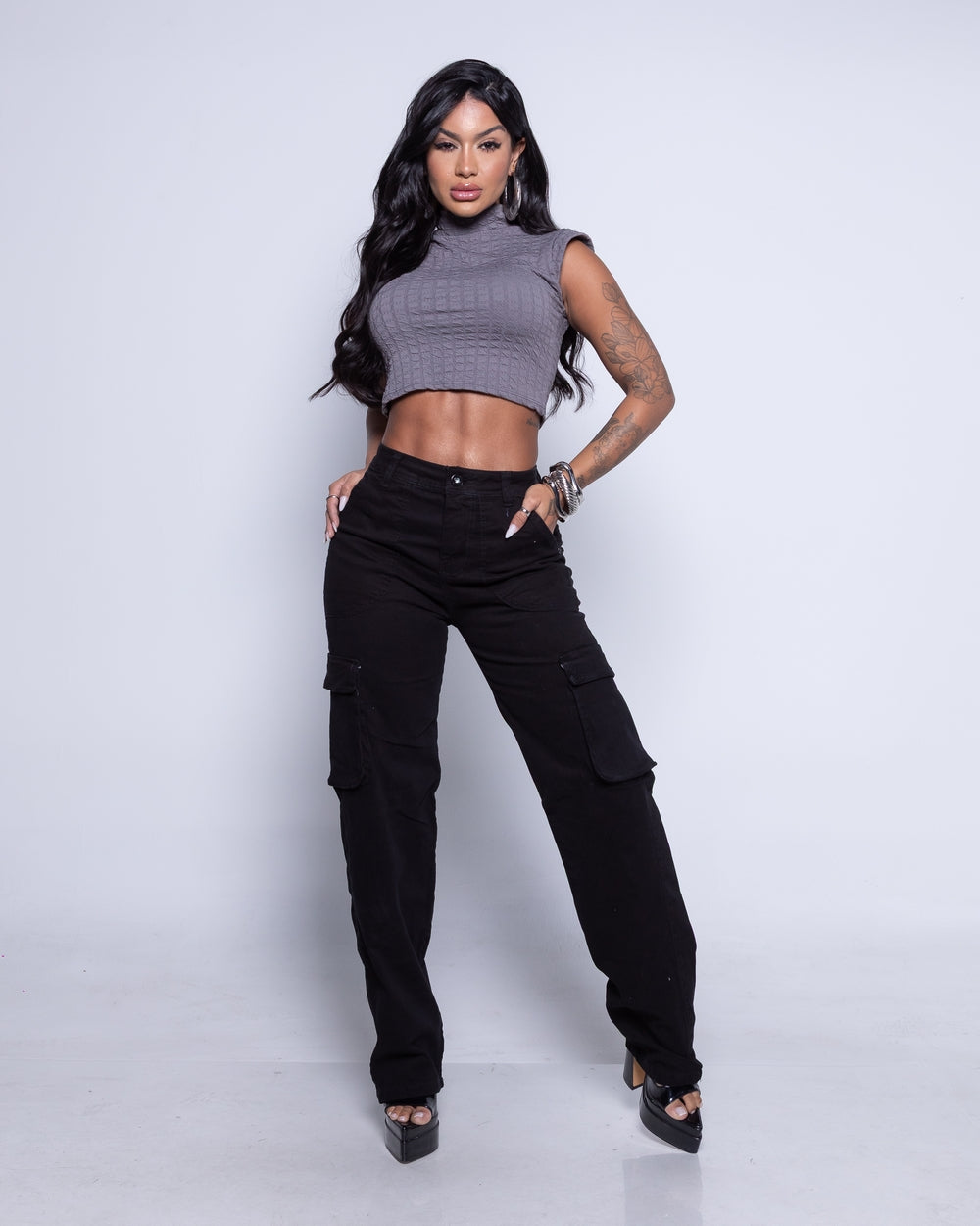 Calça Wide Leg Lycra Solange Preto
 PRETO