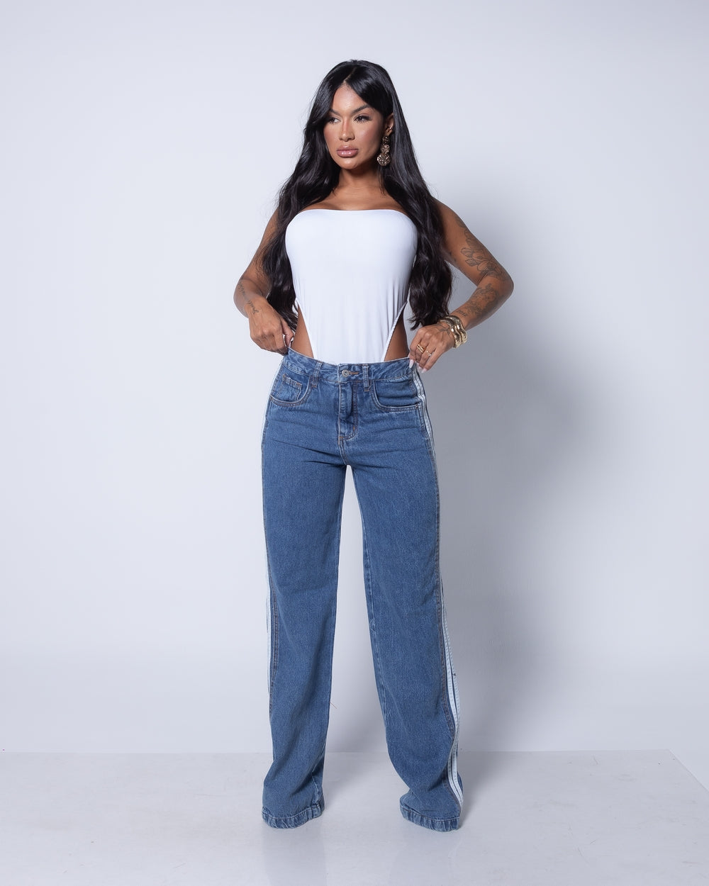 Calça Wide Leg Jeans 100% Milena