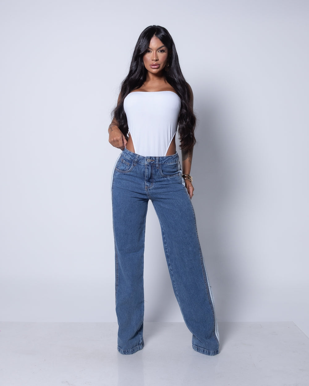 Calça Wide Leg Jeans 100% Milena