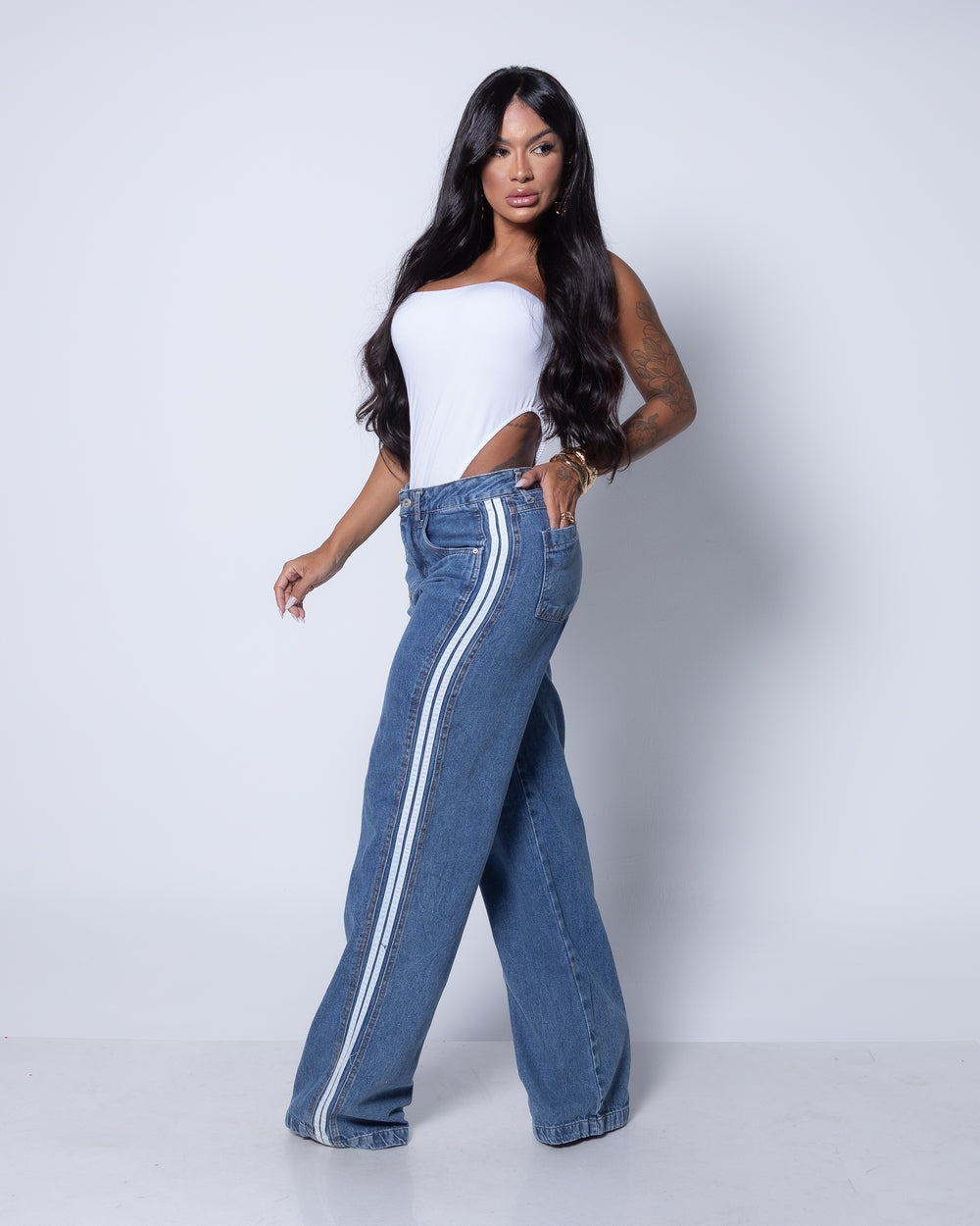 Calça Wide Leg Jeans 100% Milena