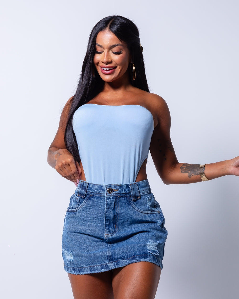 Saia Jeans 100% Leda