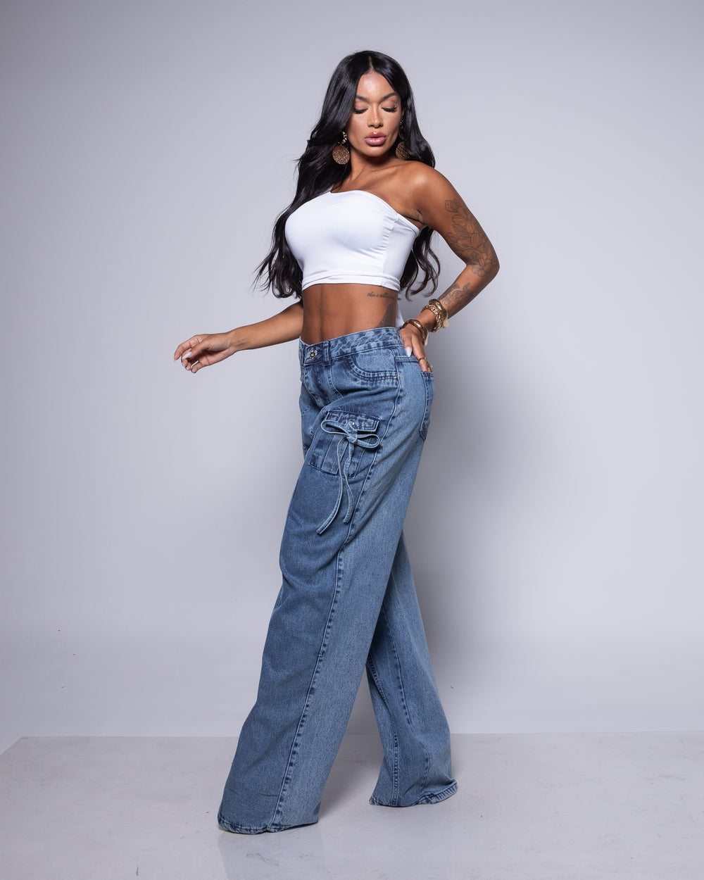 Calça Wide Leg Jeans 100% Rebeca