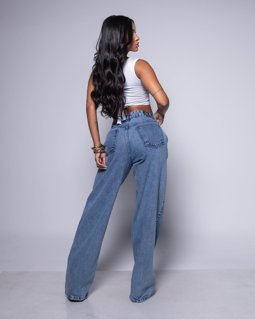 Calça Wide Leg Jeans 100% Rebeca
