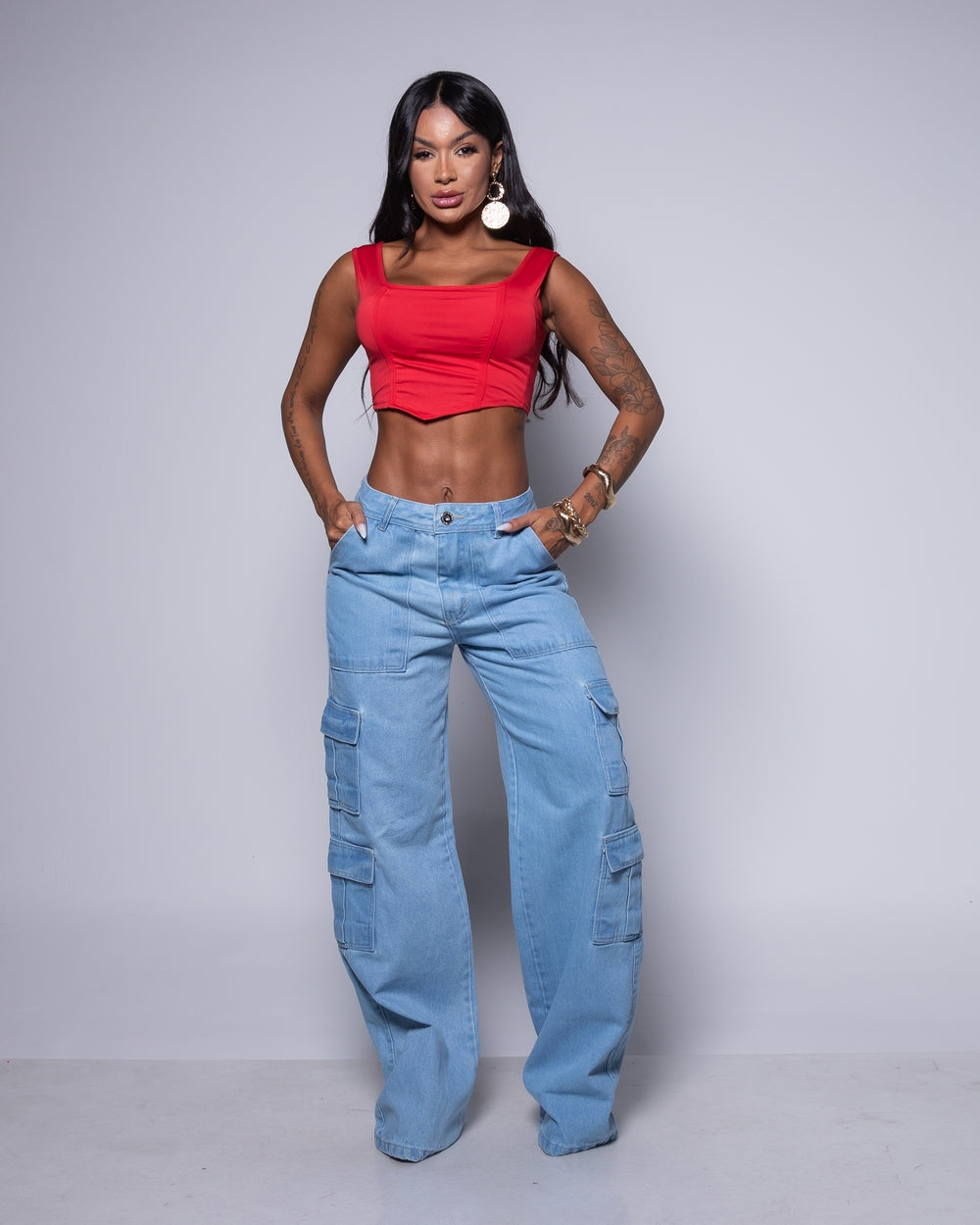Calça Wide Leg Jeans 100% Mariene