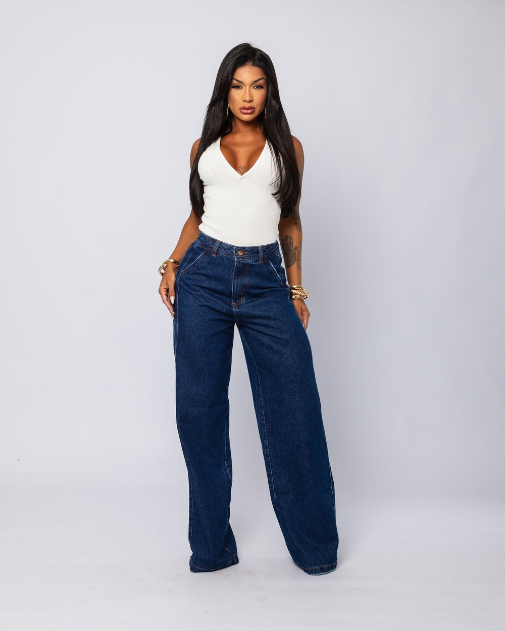 Calça Wide Leg Jeans 100% Heloisa