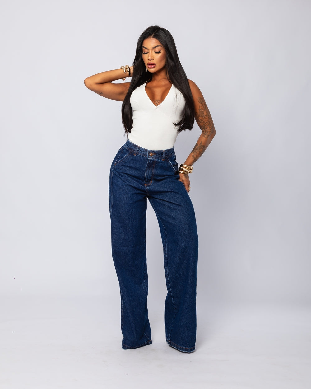 Calça Wide Leg Jeans 100% Heloisa
