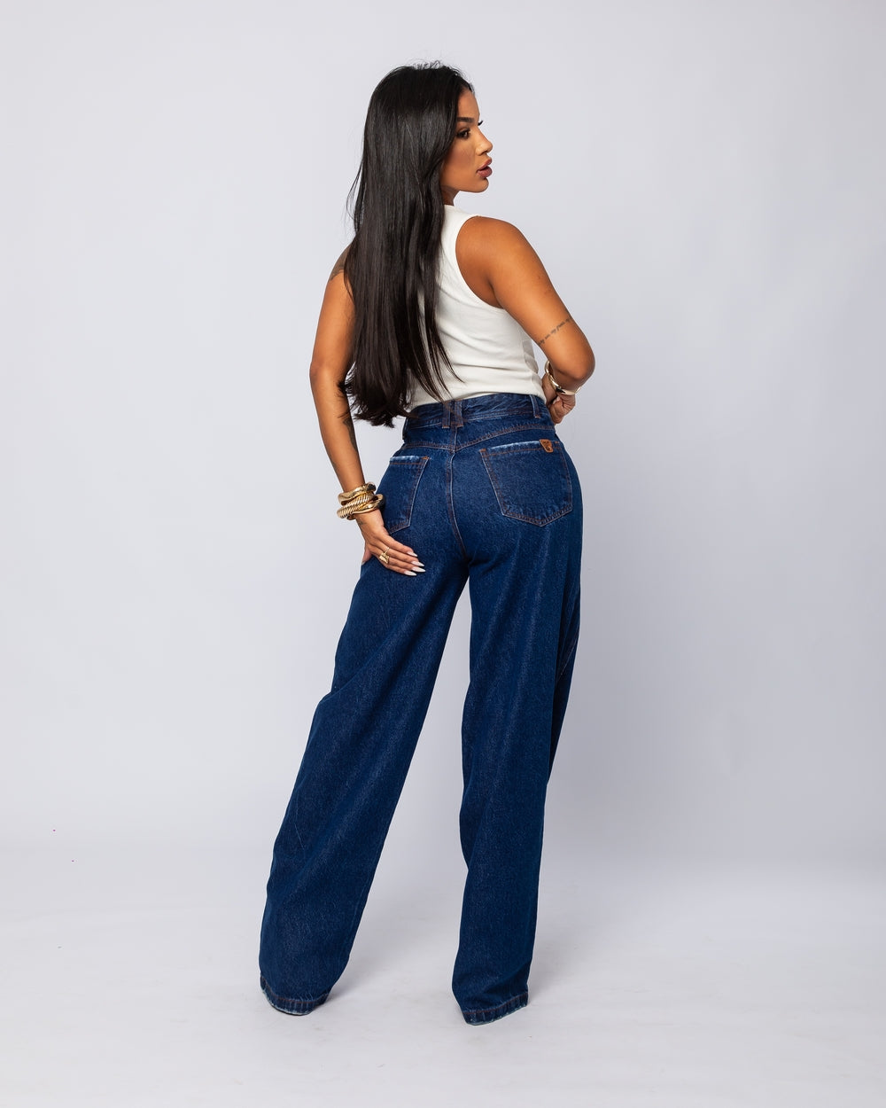 Calça Wide Leg Jeans 100% Heloisa