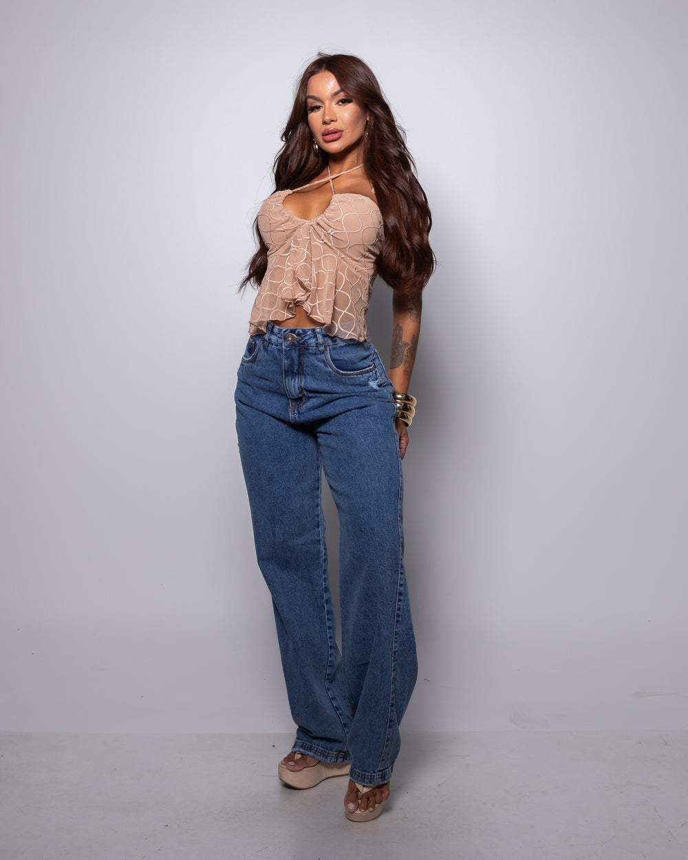 Calça Wide Leg Jeans 100% Talita