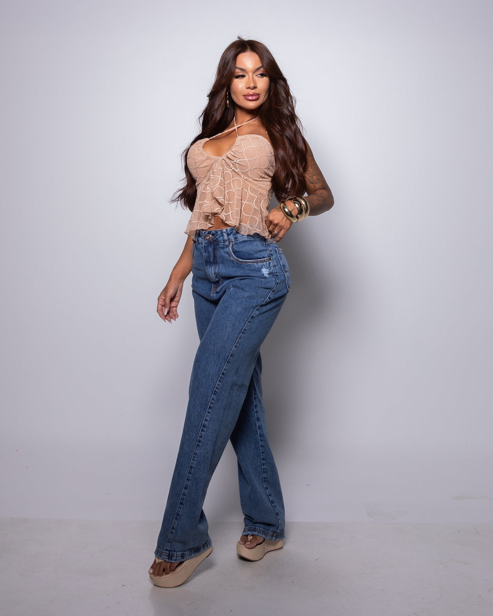 Calça Wide Leg Jeans 100% Talita