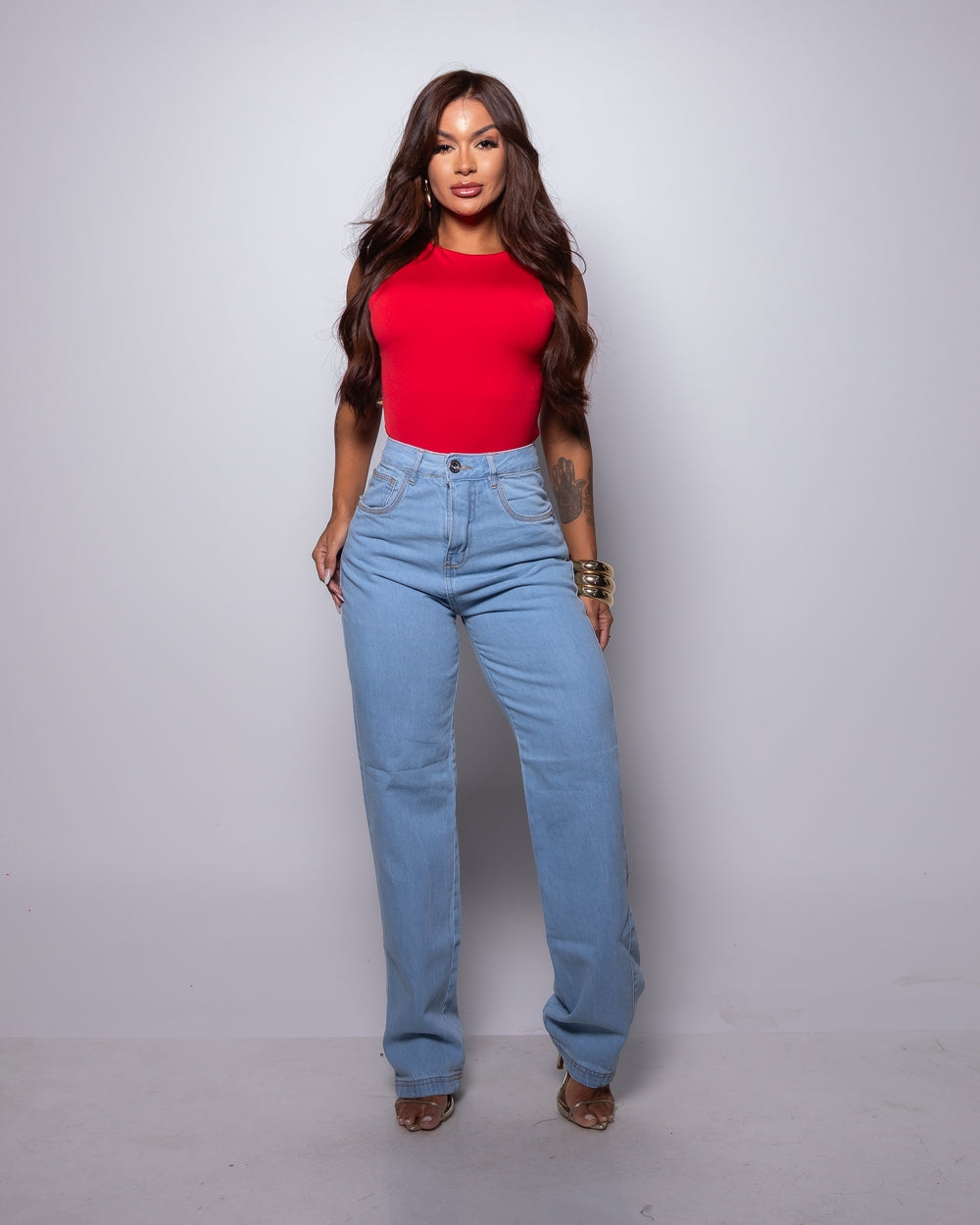 Calça Wide Leg Jeans 100% Sandra