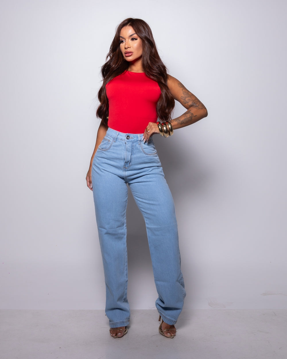 Calça Wide Leg Jeans 100% Sandra