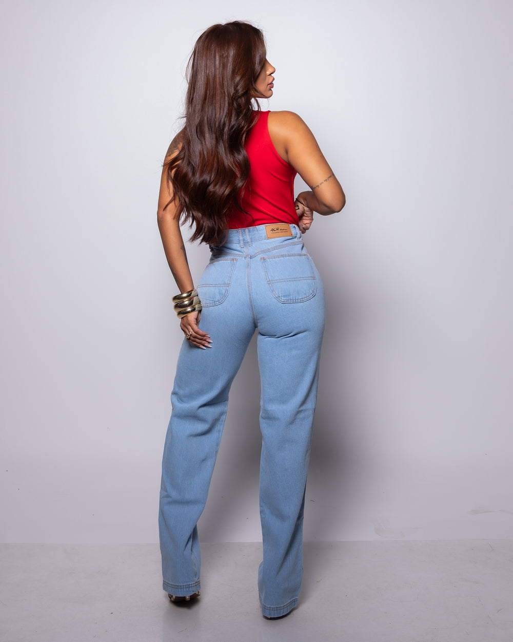 Calça Wide Leg Jeans 100% Sandra