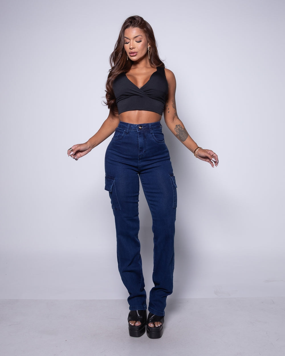 Calça Mom Cargo Lycra Agrado