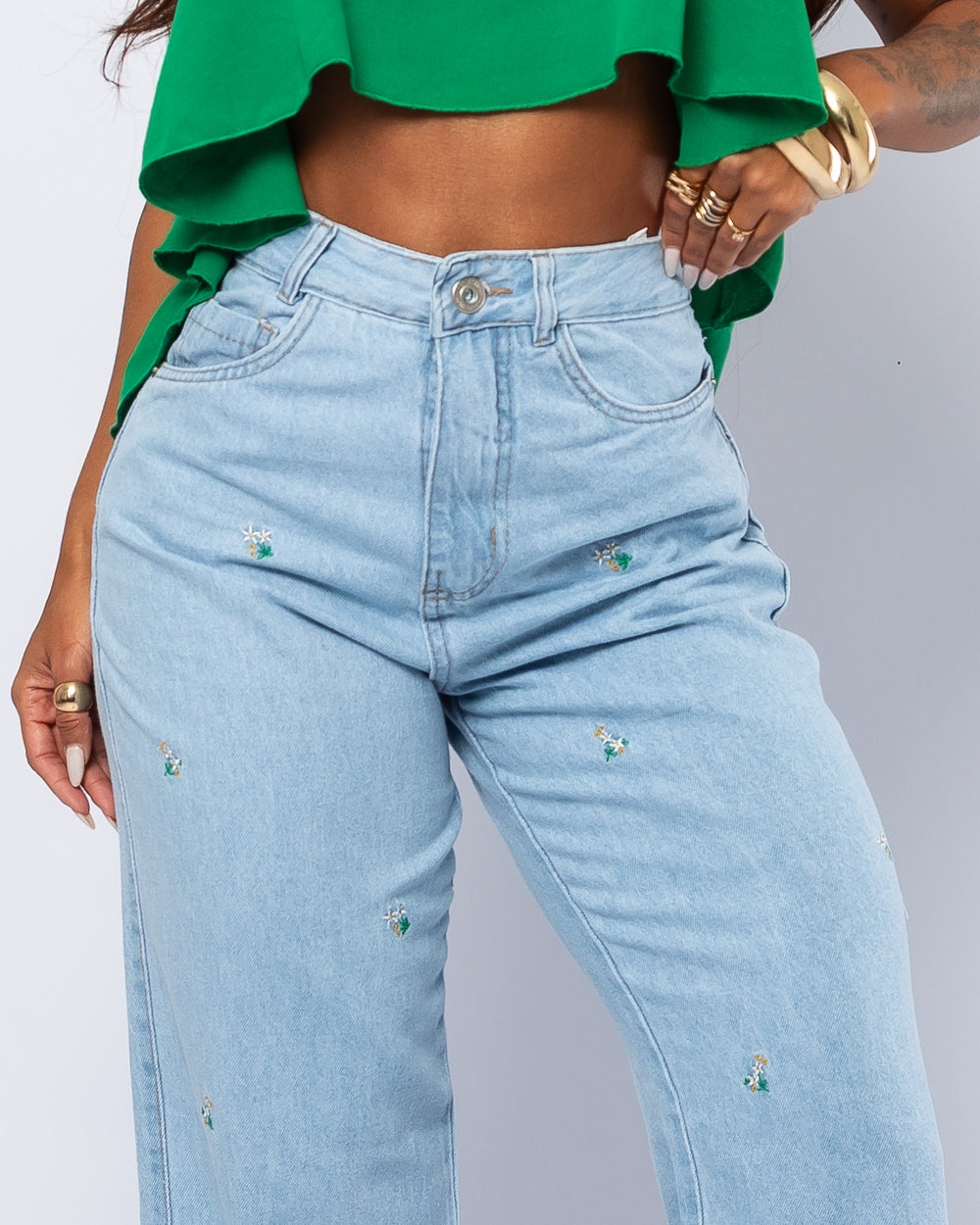 Calça Wide Leg Jeans 100% Katia