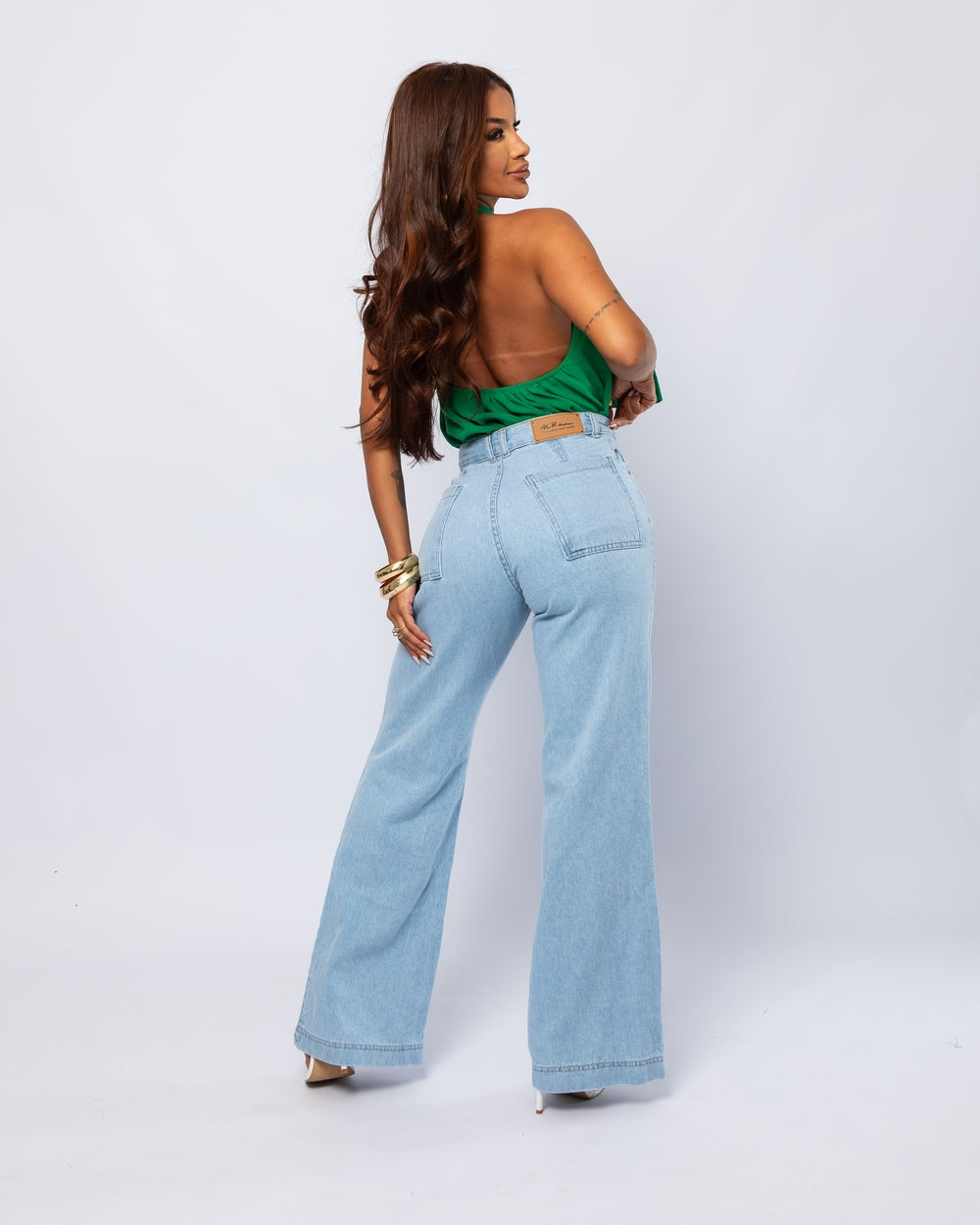 Calça Wide Leg Jeans 100% Katia