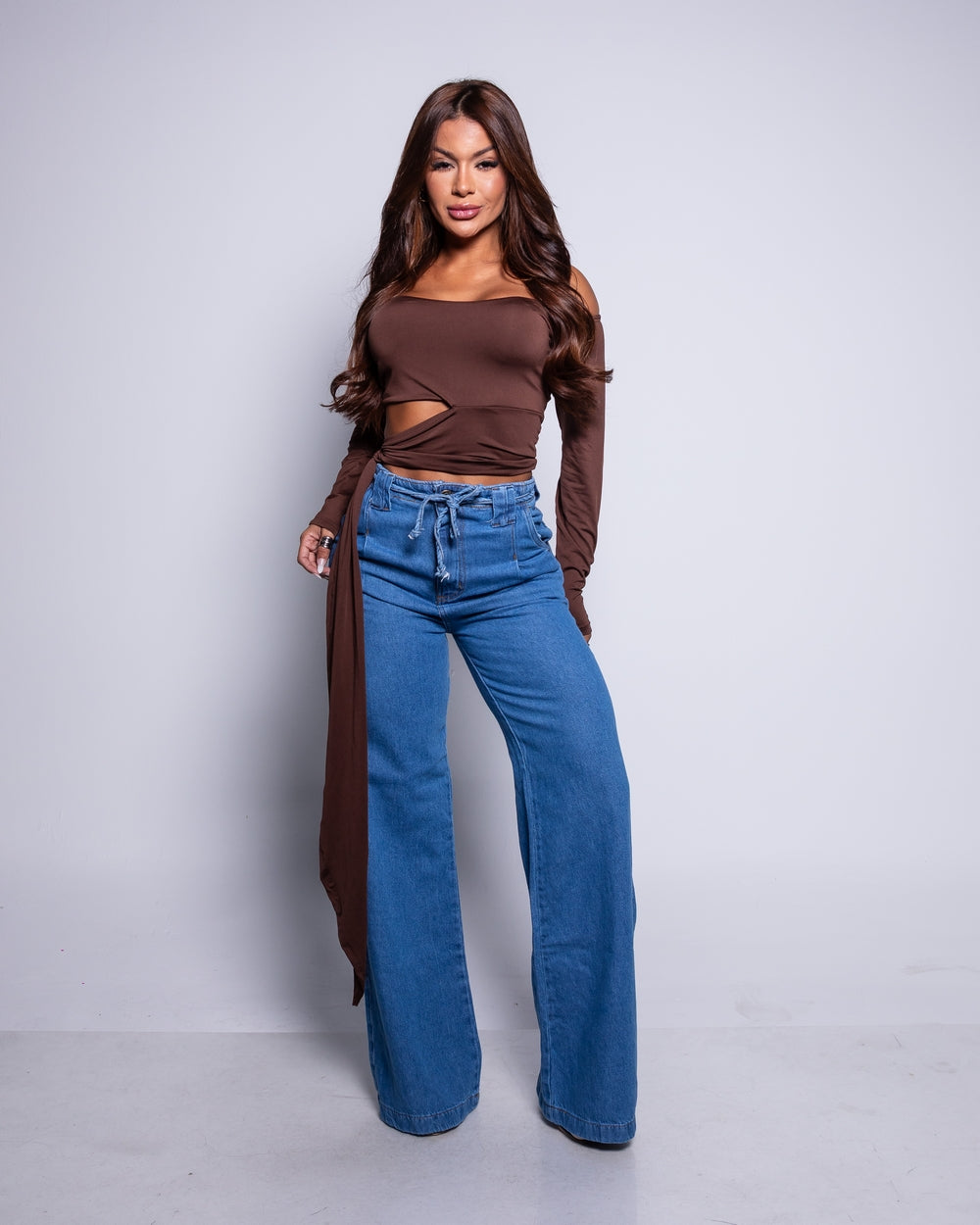 Calça Wide Leg Jeans 100% Michelle
