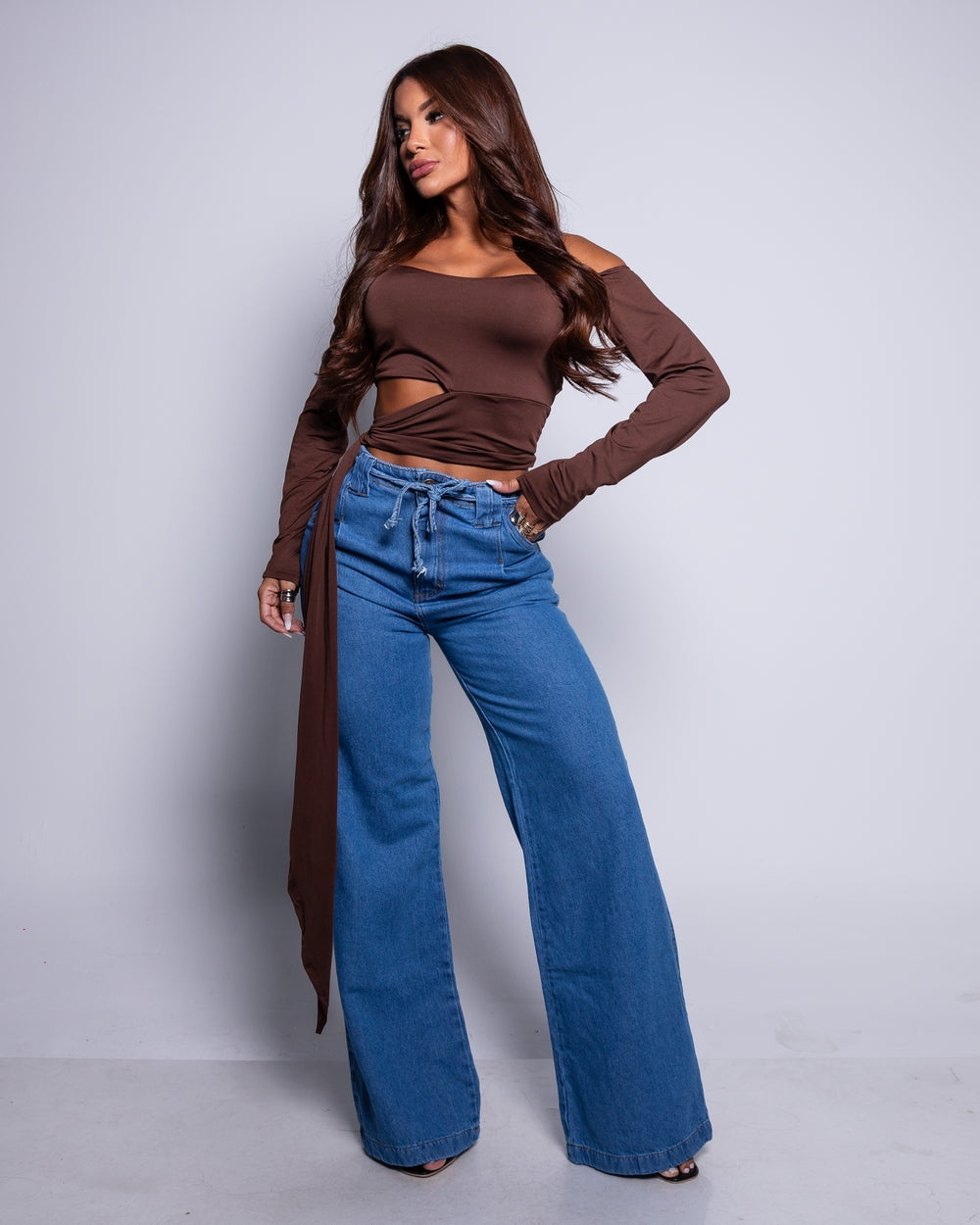 Calça Wide Leg Jeans 100% Michelle