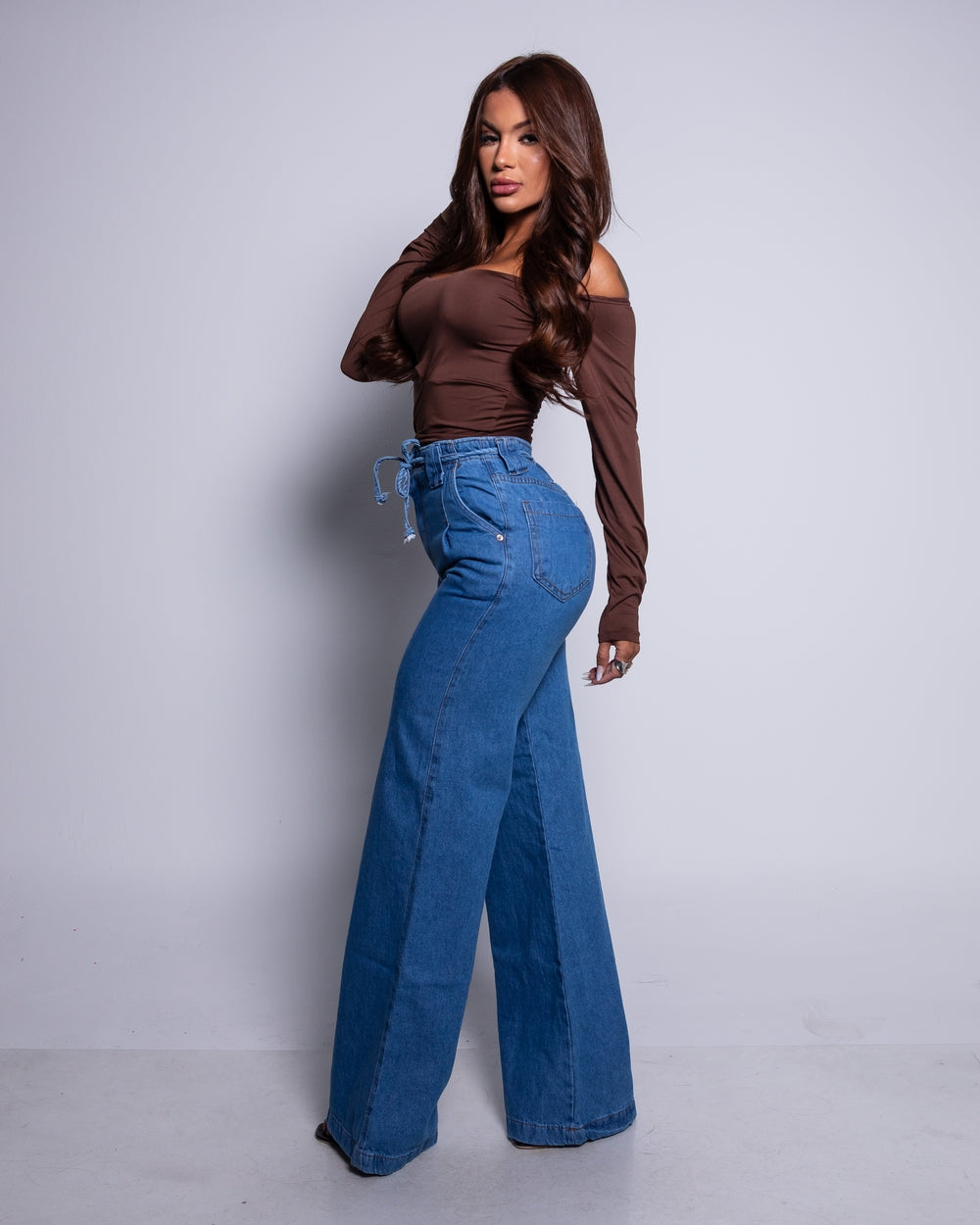 Calça Wide Leg Jeans 100% Michelle