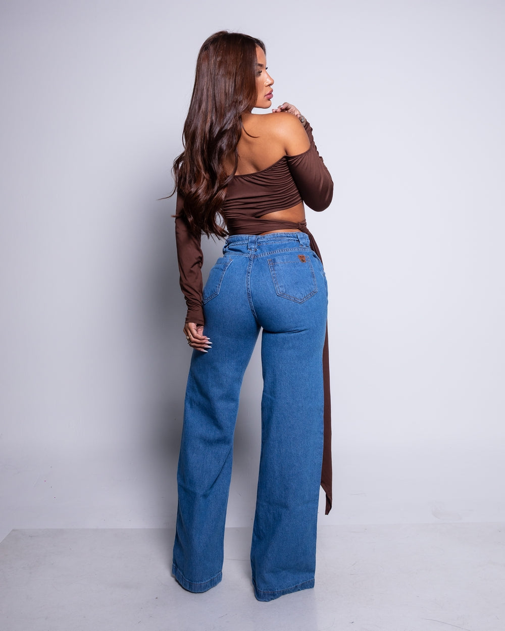 Calça Wide Leg Jeans 100% Michelle