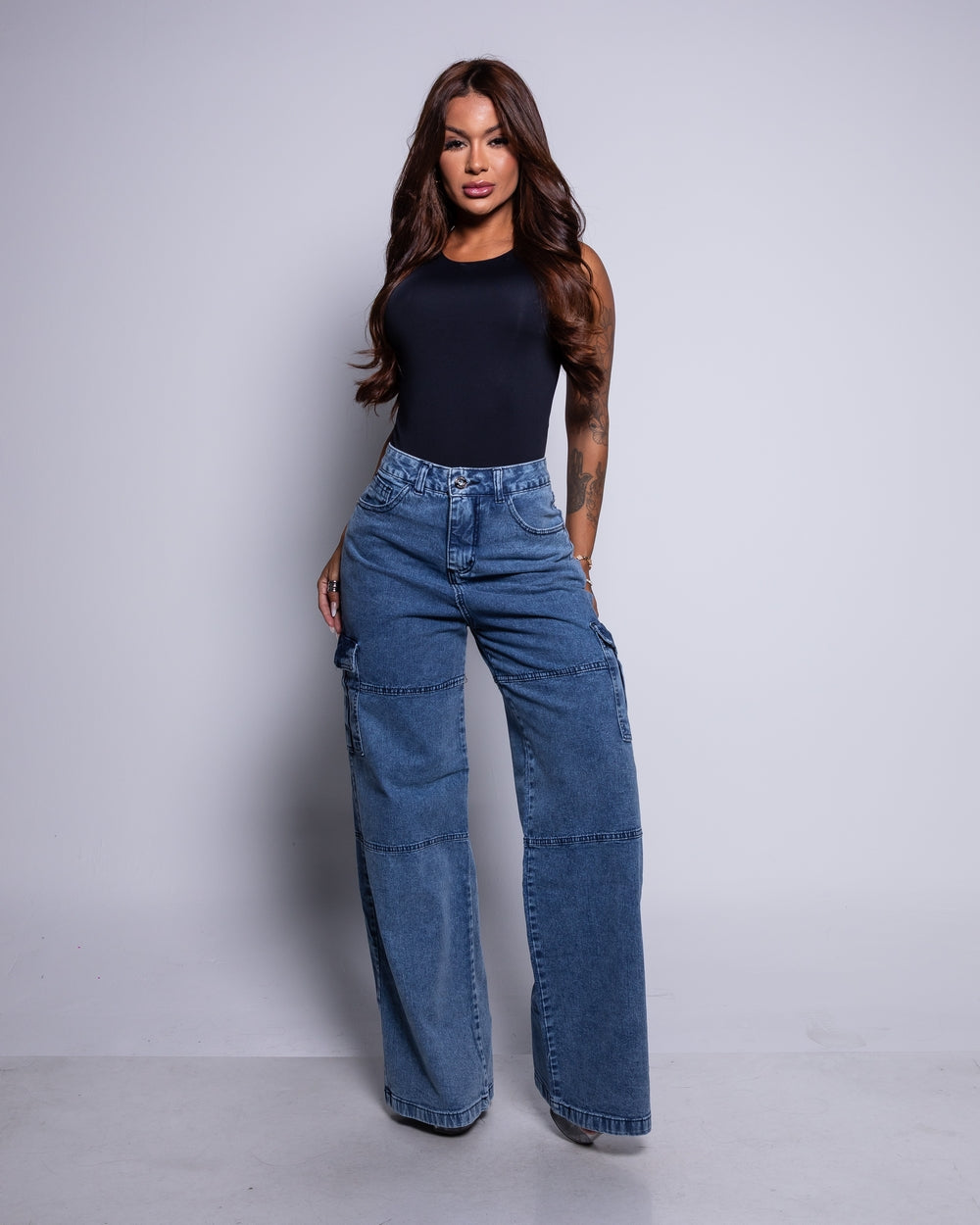 Calça Wide Leg Jeans 100% Luiza