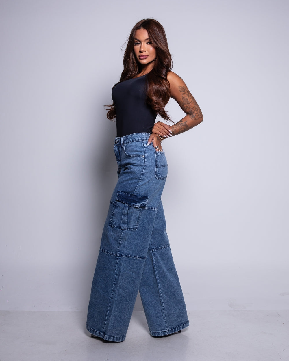 Calça Wide Leg Jeans 100% Luiza