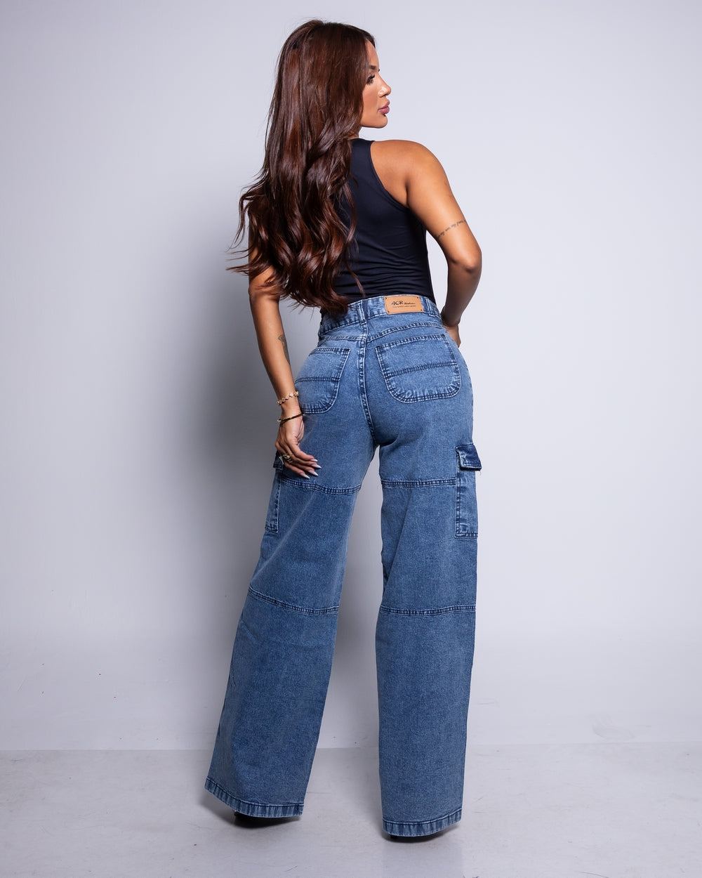 Calça Wide Leg Jeans 100% Luiza