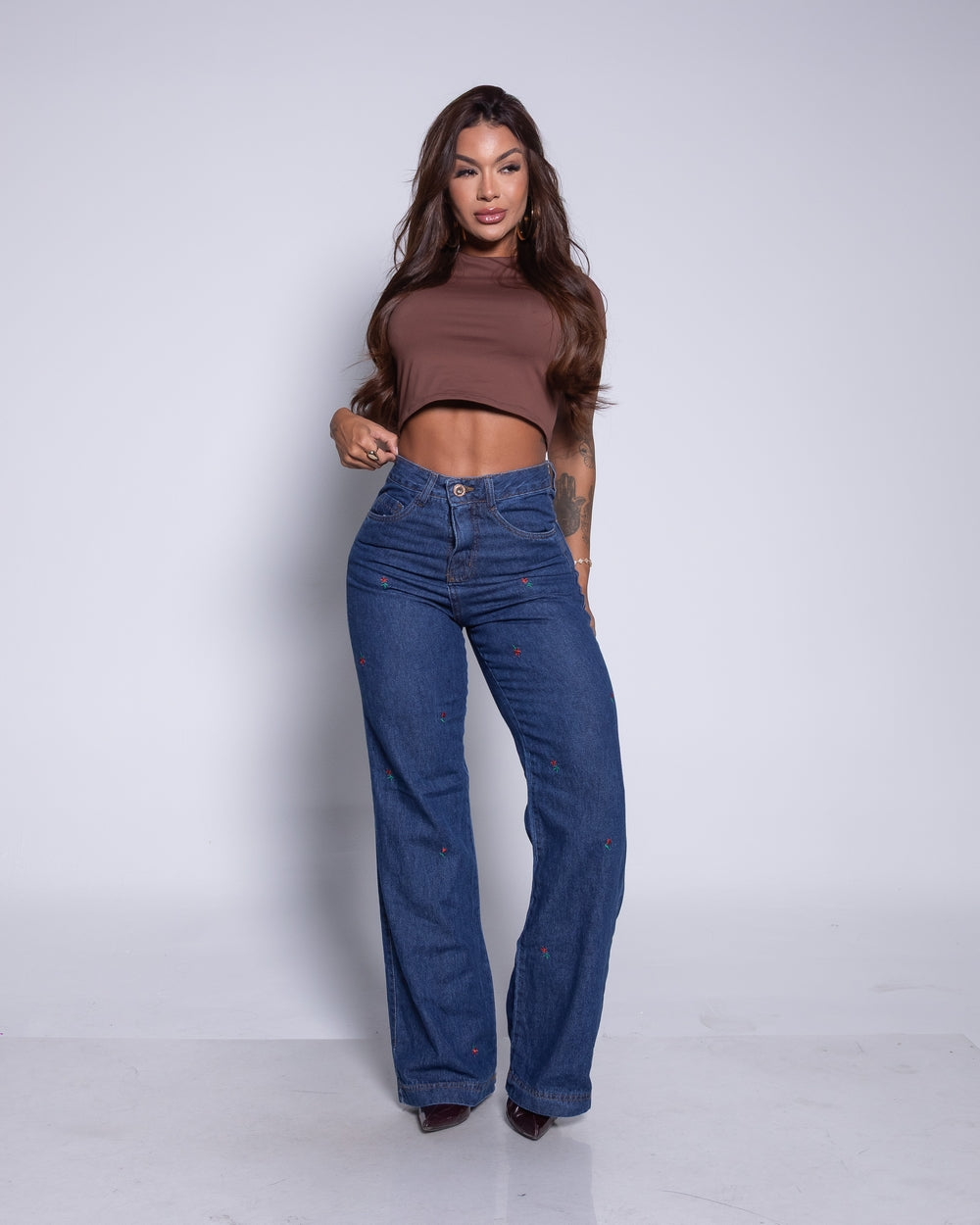 Calça Wide Leg Jeans 100% Babi