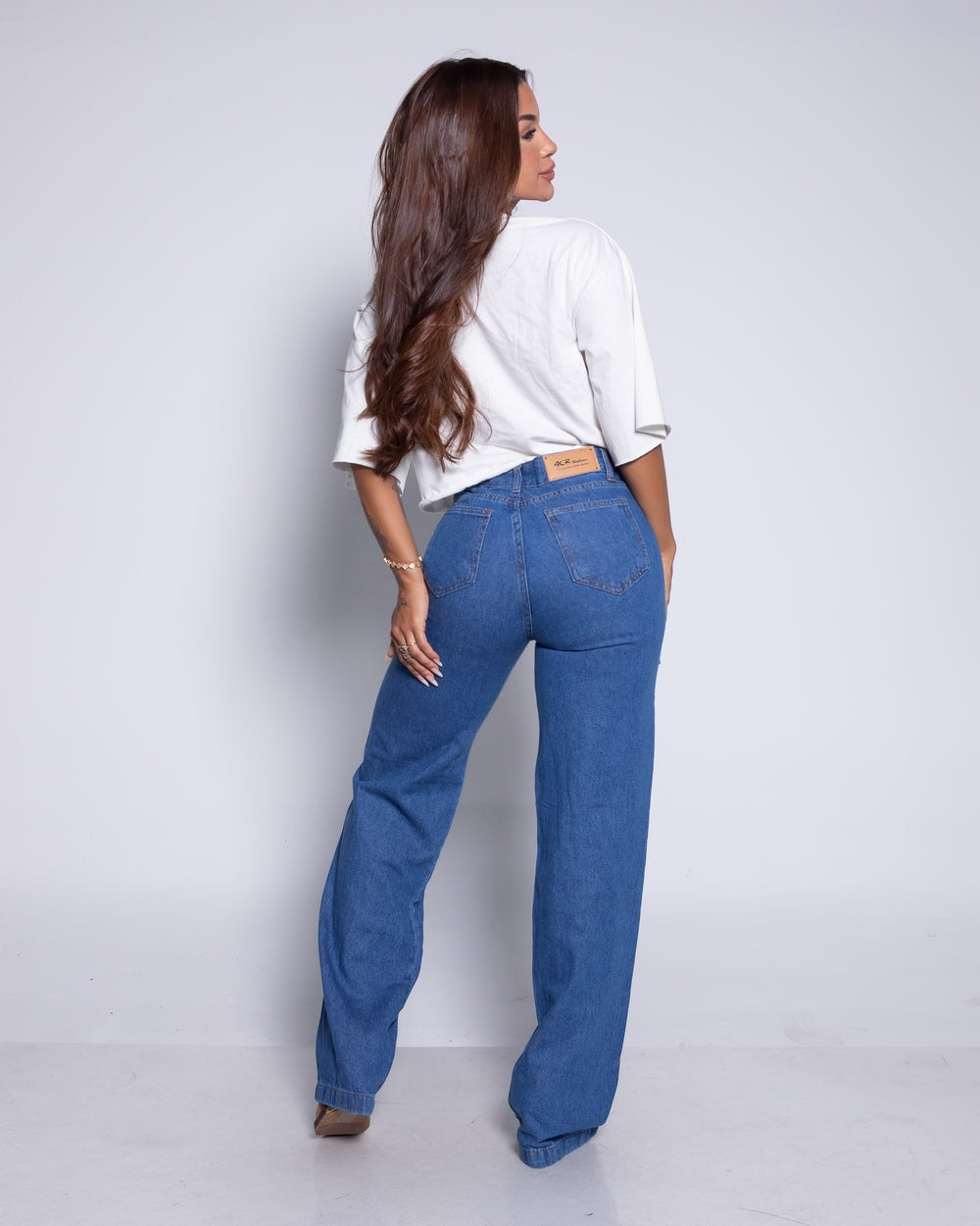 Calça Wide Leg Jeans 100% Madalena