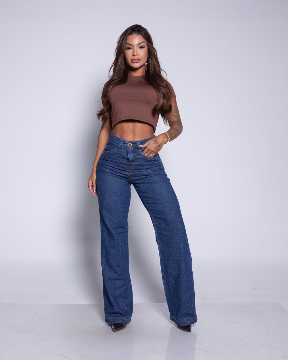 Calça Wide Leg Jeans 100% Babi