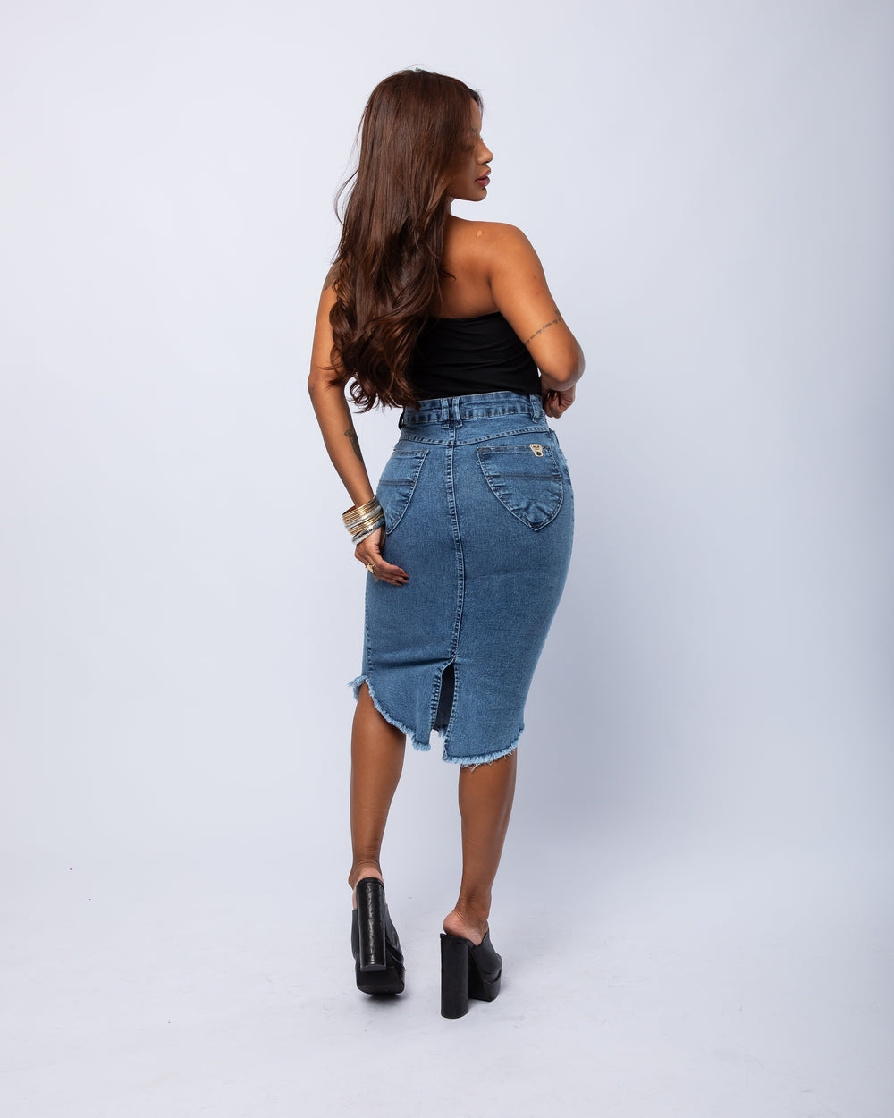 Saia Midi Double Jeans Leandra